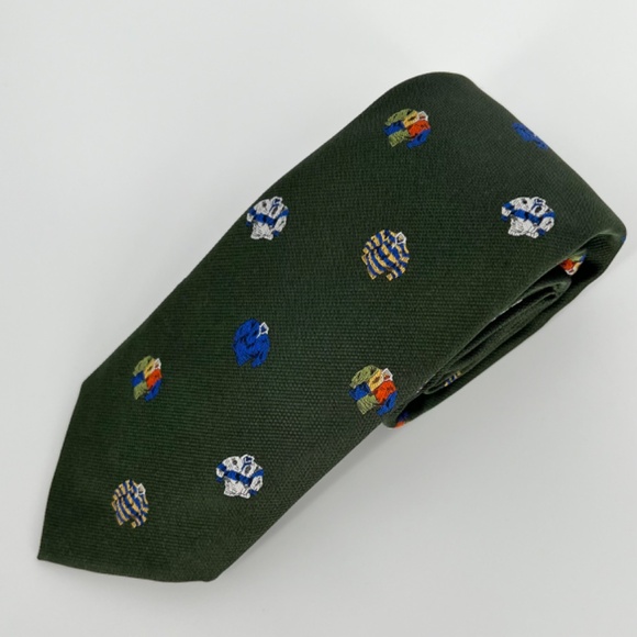 J. Crew Men's Rugby Pattern 100% Silk Tie Green Ludlow English Hand Stitched USA - Picture 1 of 12